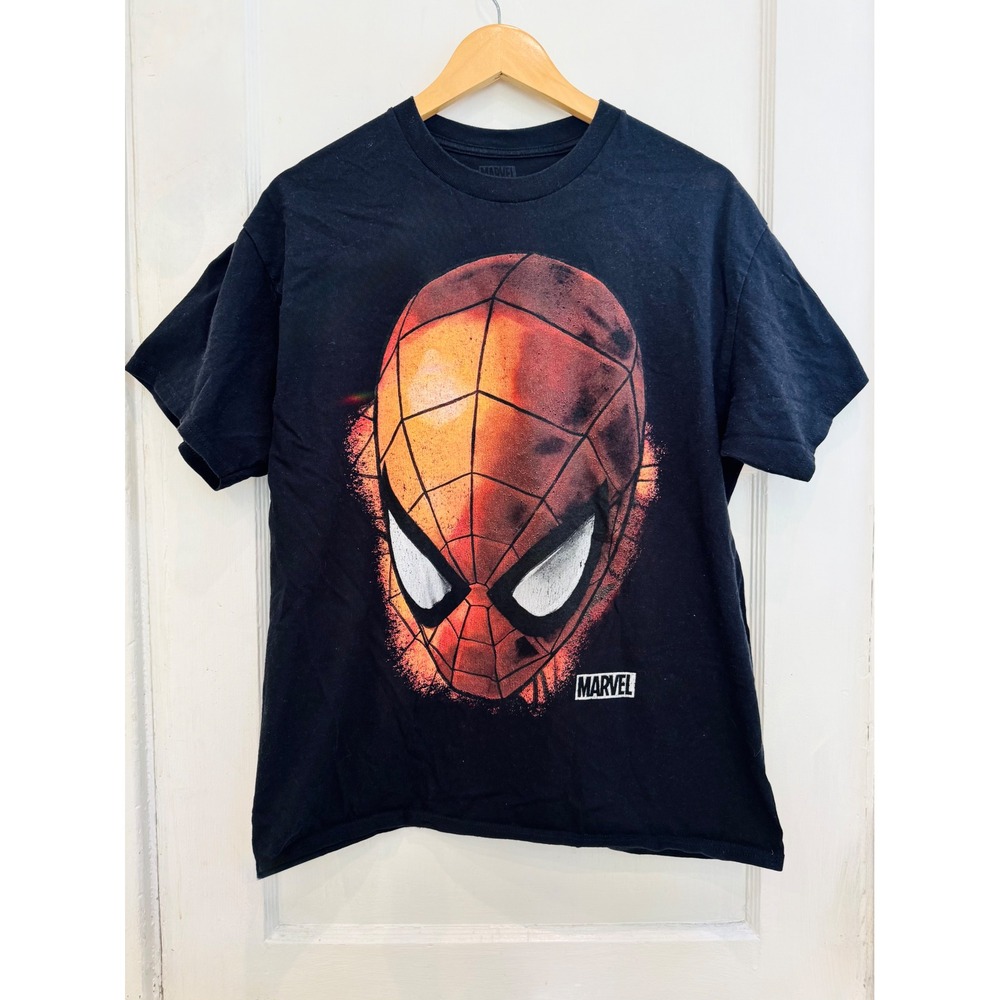 Marvel Spider-Man T Shirt Black Distressed Big Face Graphic Tee Comic Superhero